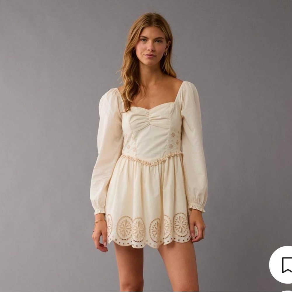 AE Elegant Cream Dress with Lace Details NWT